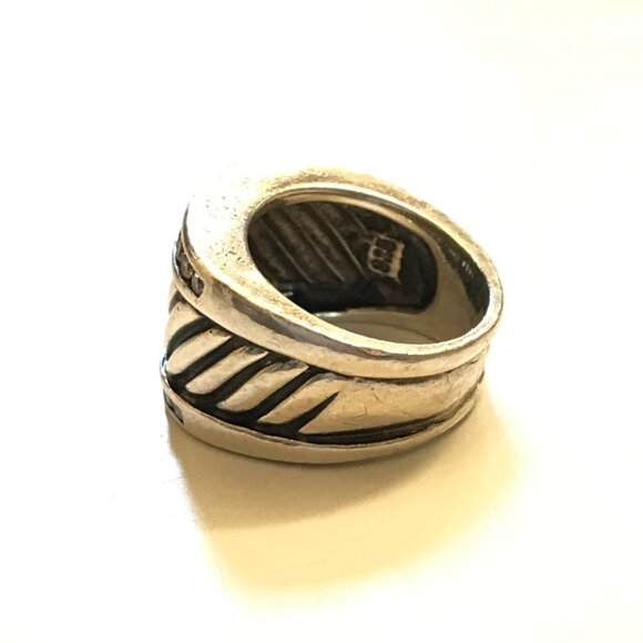 David Yurman 925 Sterling Silver Cable Cigar Band Ring Womens 6 Pave Diamonds - Picture 7 of 14